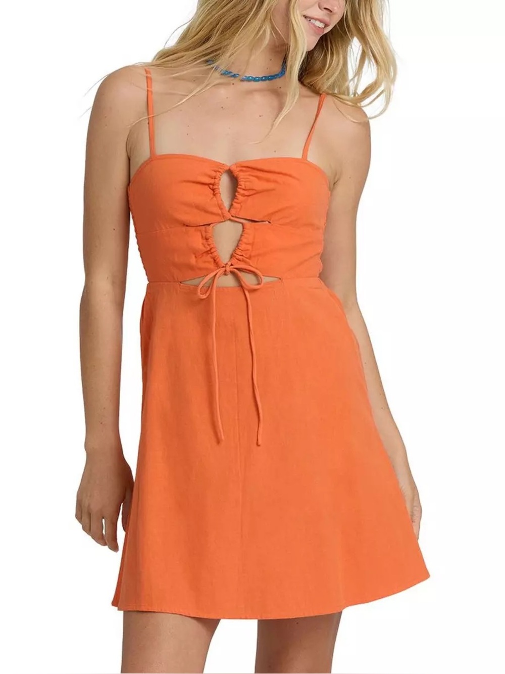 Billabong Size Small Orange Tie-Front Spaghetti Strap Dress